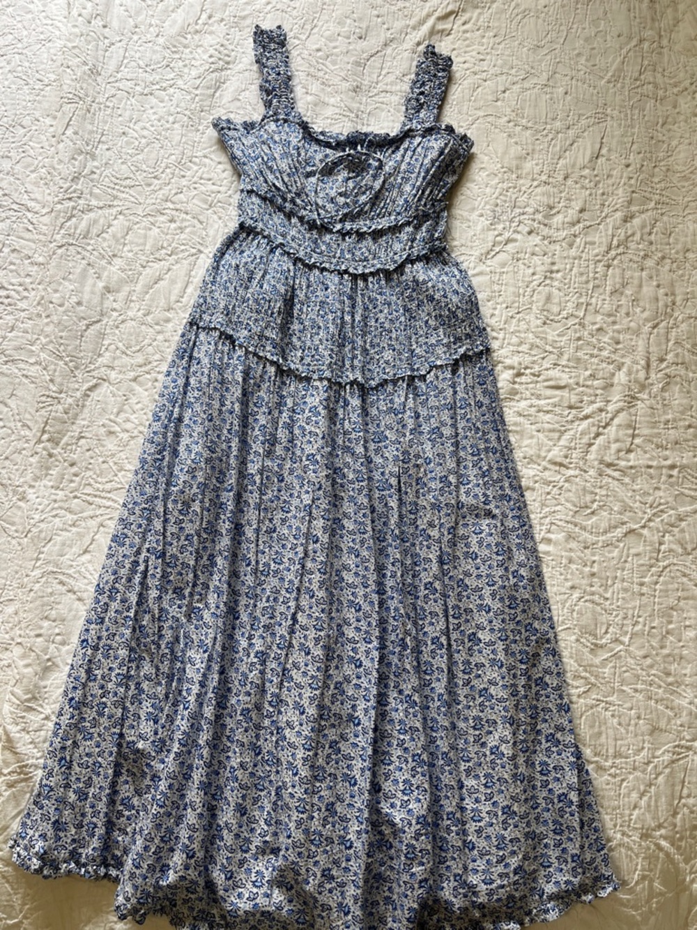 Blue and White Floral Maxi Dress